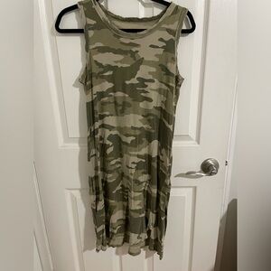 Current/Elliott Olive and Tan Camo Midi Dress